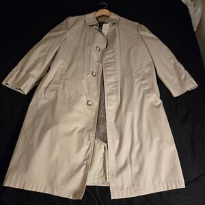 Vintage USA Botany Weathertopper Coat Mens 38 Beige Rain Long Trench Zip Liner